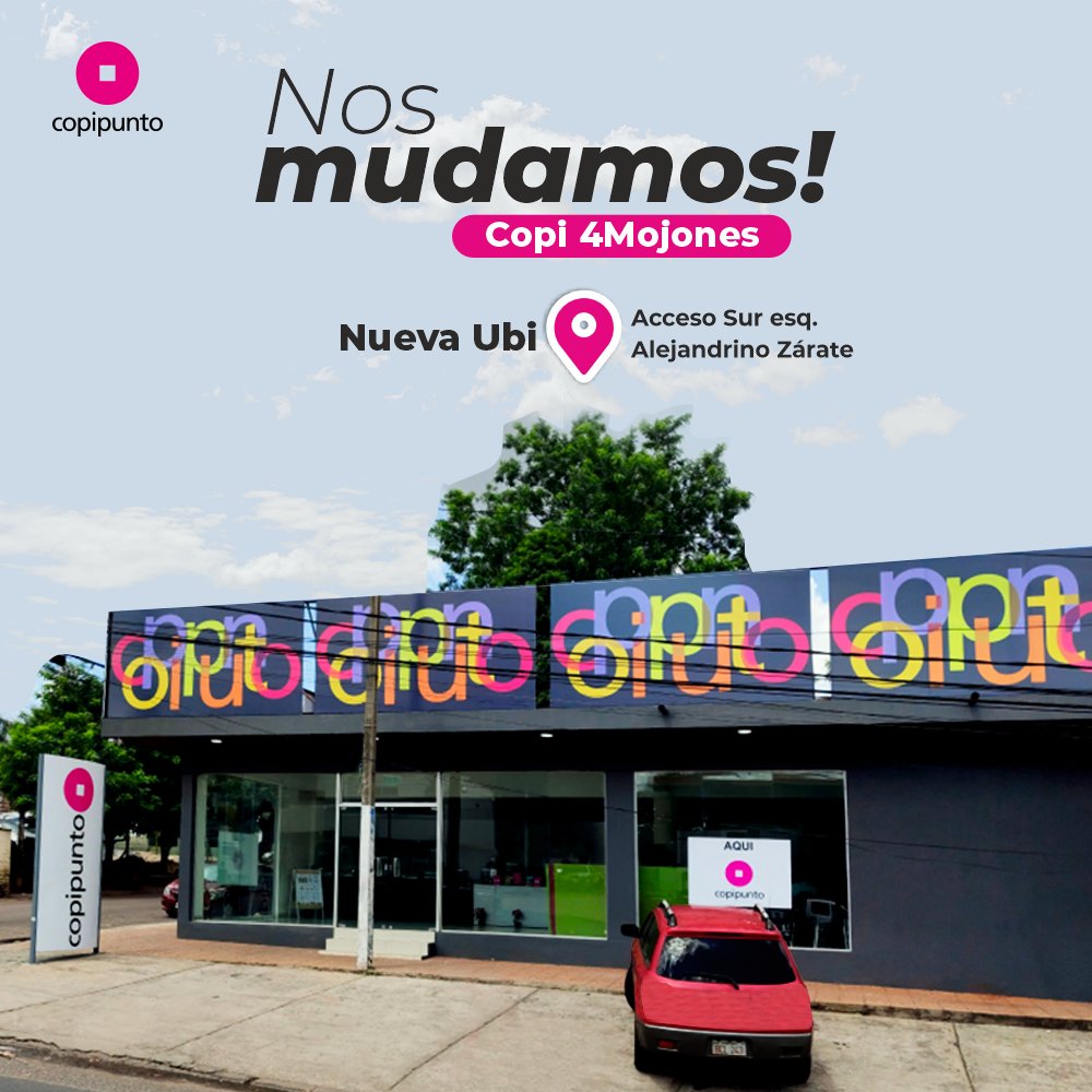 Clientes de Copi 4Mojones ¡𝗡𝗼𝘀 𝗺𝘂𝗱𝗮𝗺𝗼𝘀 𝗰𝗲𝗿𝗾𝘂𝗶𝘁𝗮! 😉
Nuestra Ubi Nueva es 📍 Acceso Sur esq. Alejandrino Zárate 😎

Les esperamos a todos, dejános tu comentario y contanos qué te parece nuestro nuevo local 😁