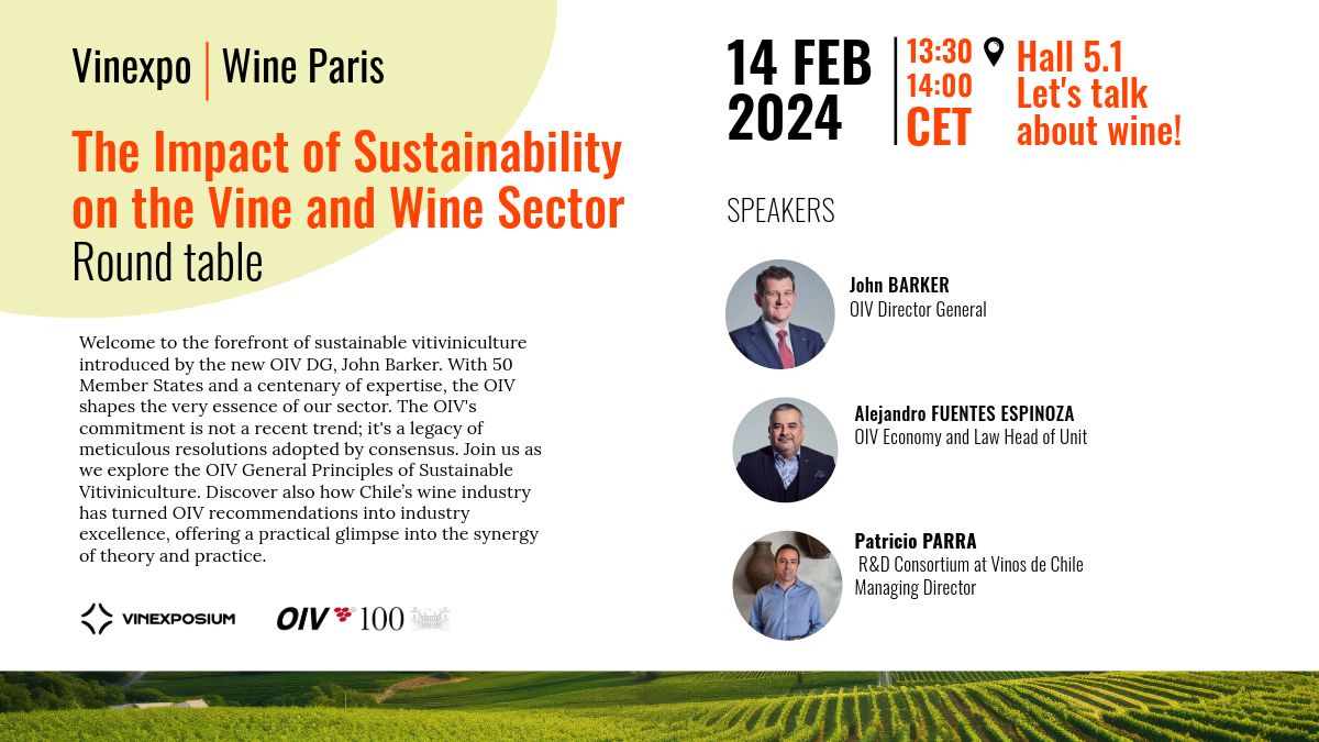 Get the chance to attend this round table at Vinexpo Paris in 3 weeks. The scientific sessions of this event have the patronage of OIV. #sustainability #winesector #oivresolutions #oivpatronage #chilewine @Vinexposium 
All you need to know about Vinexpo:  buff.ly/48KilIq