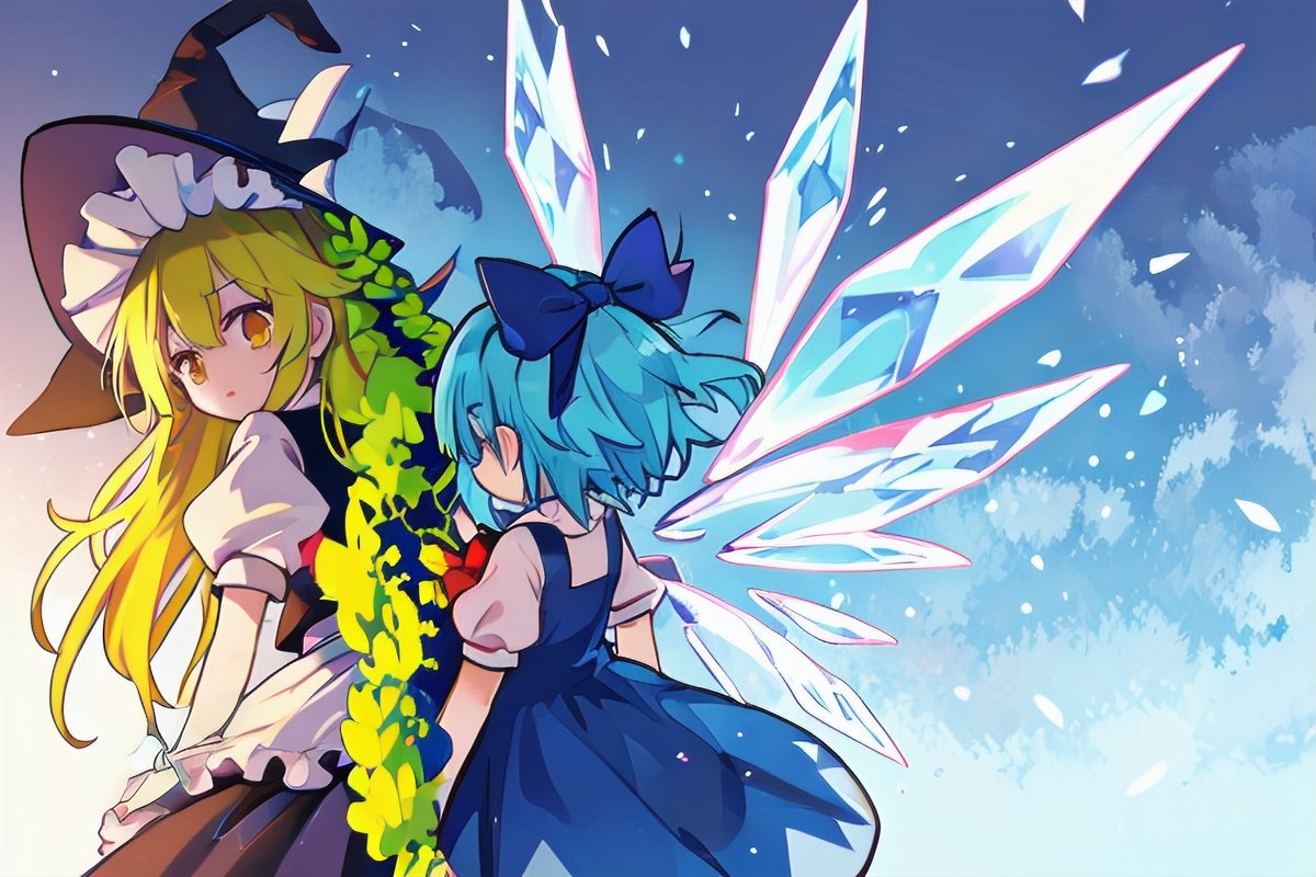 チルノ(東方Project) ,霧雨魔理沙 「魔理沙とチルノ」|kaeshiro👑💎🔱⚜️🏆🎖️🏅🥇🥈🥉🎗️🎀のイラスト