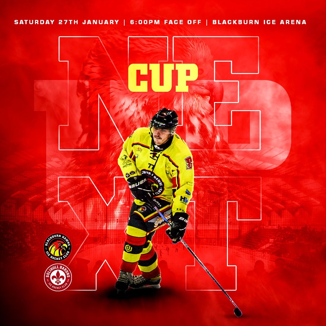 blackburnhawks's tweet photo. NEXT UP CUP SEMI FINAL🏆🦅

We are at home this Saturday in the cup semi final against Solihull Barons. 

Our highest attendance this season has been 850, we would like to smash this but we need your help! share this post and spread the word Blackburn Hawks are in the semi final. https://t.co/VQj4P8QpgH