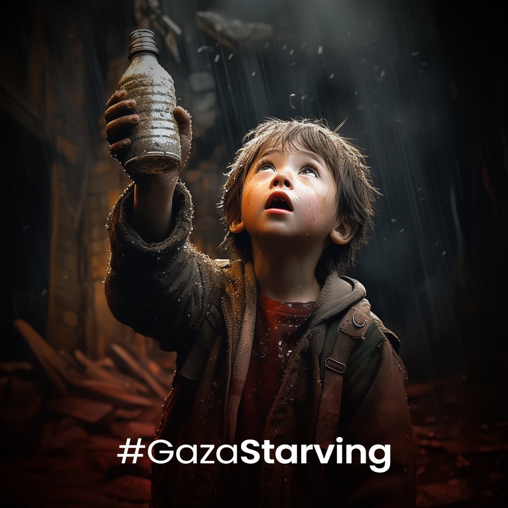 Children in Gaza are waiting for rain to drink clean water. #GazaStarving