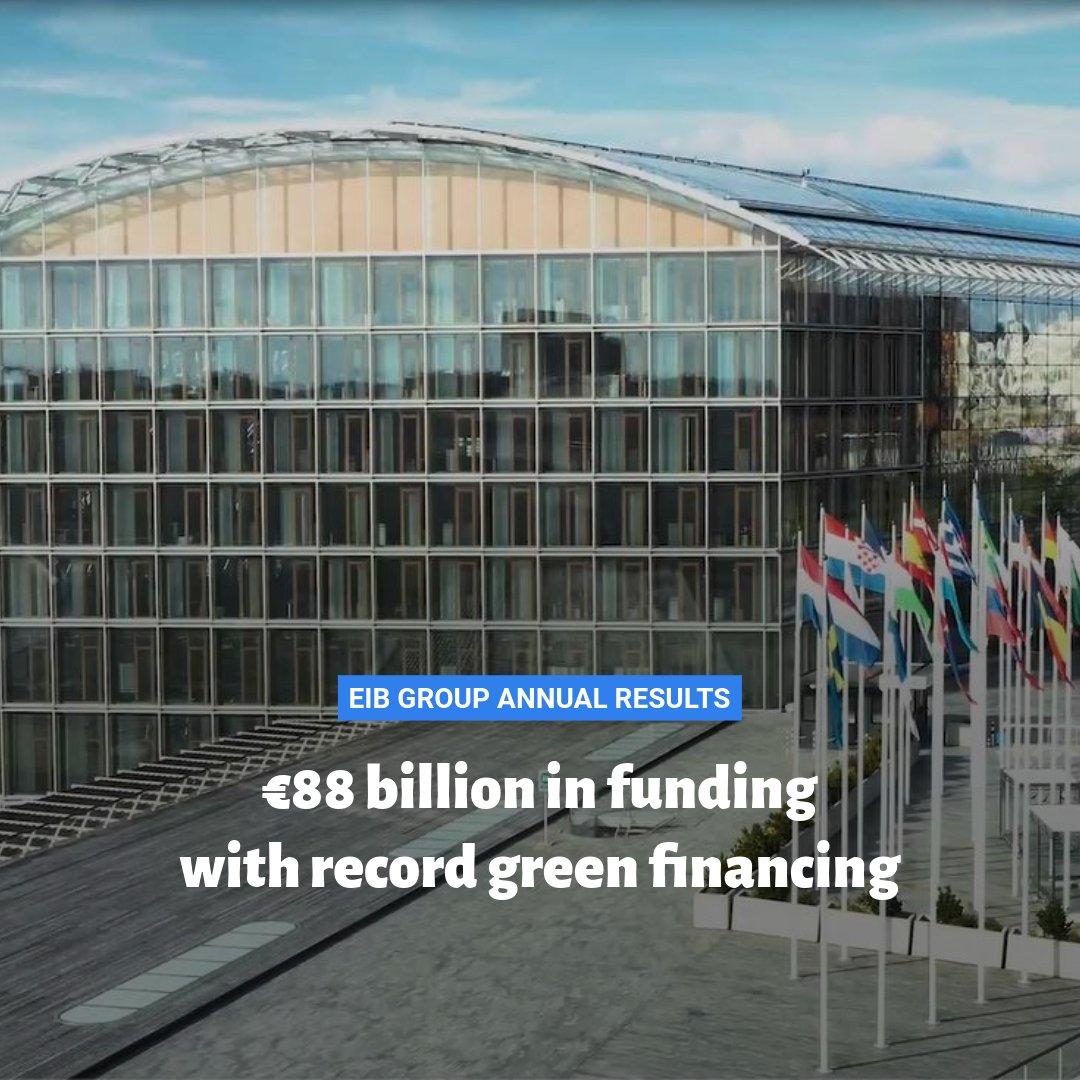 This was #OurImpact in 2023👇 The EIB Group invested €88 billion in over 900 high-impact projects driving European competitiveness, stability & climate leadership. ✅Record €49bn in green finance ✅More than €21 billion invested in energy security. 👉bit.ly/OurImpact2023pr