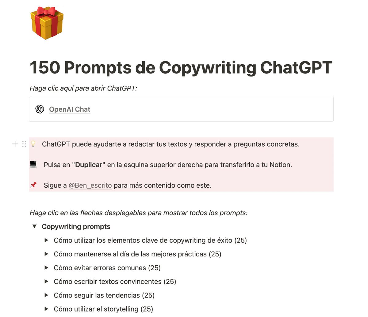 ChatGPT es un asistente de copywriting GRATUITO.

Pero la mayoría de la gente no sabe cómo usarlo.

Por eso he creado 150 prompts para convertir tus 10 textos en un abrir y cerrar de ojos.

Y durante 24 horas, ¡es 100% GRATIS!

1.RT
2.Comenta "150"
(Debes seguirme para DM)