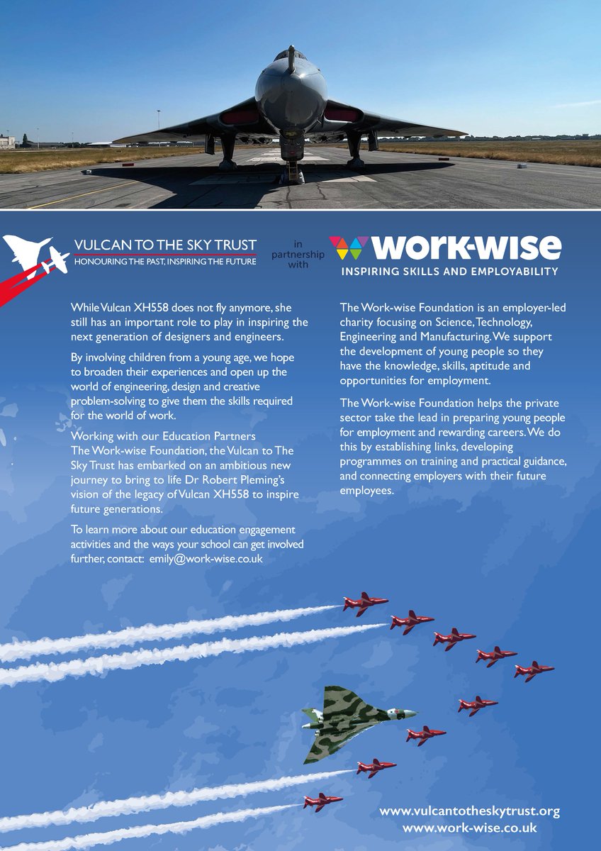 The Work-wise Foundation (@beworkwise) on Twitter photo 📣 Calling all educators 📣 Don't miss out on the incredible opportunity to participate in our competition with <a href="/vulcantothesky/">Vulcan XH558</a> ✈️
Get in the Spirit and let your students' creativity soar with two exciting challenges for Primary and Secondary schools: bit.ly/3vT43GS 📣 Calling all educators 📣 Don't miss out on the incredible opportunity to participate in our competition with <a href="/vulcantothesky/">Vulcan XH558</a> ✈️
Get in the Spirit and let your students' creativity soar with two exciting challenges for Primary and Secondary schools: bit.ly/3vT43GS