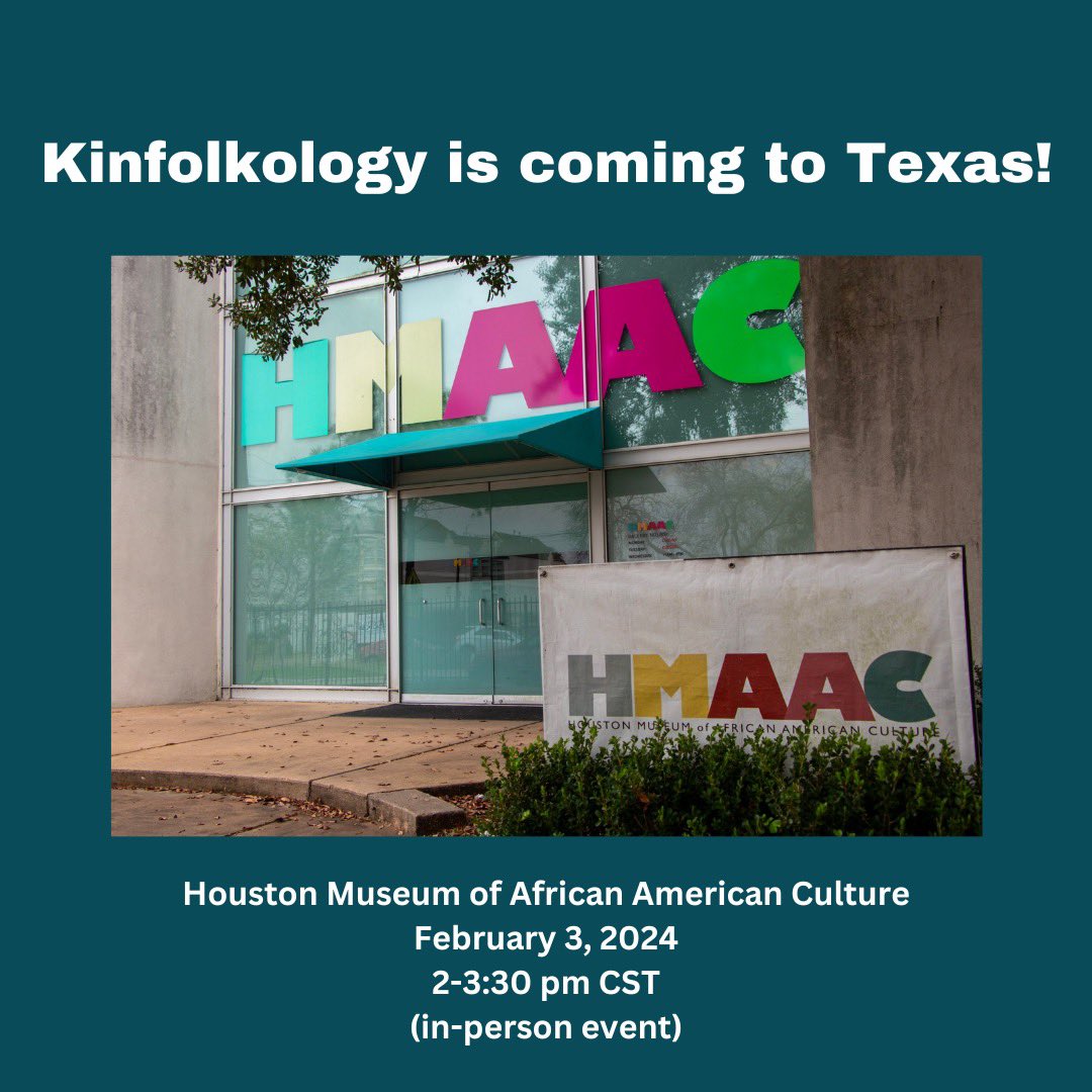 Exciting news! Kinfolkology’s @drjkwilliams and Eola Lewis Dance are set to visit @HoustonMAAC on February 3rd for a discussion on data, history, and descendant engagement. Hope to see you there! #twitterstorians #HoustonMuseums