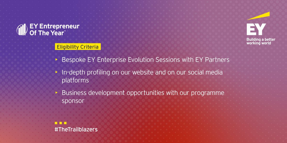 EOY Ireland (@eoyireland) on Twitter photo What's involved in the EY Entrepreneur Of The Year Ireland programme? Find out below!
Fill out a nomination form to be in with a chance of becoming a 2024 finalist eoy.ey.com/home
#EOYIreland2024 #TheTrailblazers
<a href="/juliusbaer/">Julius Baer</a> <a href="/InvestNI/">Invest NI</a> <a href="/Entirl/">Enterprise Ireland</a> <a href="/NewstalkFM/">NewstalkFM</a> <a href="/IrishTimes/">The Irish Times</a> What's involved in the EY Entrepreneur Of The Year Ireland programme? Find out below!
Fill out a nomination form to be in with a chance of becoming a 2024 finalist eoy.ey.com/home
#EOYIreland2024 #TheTrailblazers
<a href="/juliusbaer/">Julius Baer</a> <a href="/InvestNI/">Invest NI</a> <a href="/Entirl/">Enterprise Ireland</a> <a href="/NewstalkFM/">NewstalkFM</a> <a href="/IrishTimes/">The Irish Times</a>