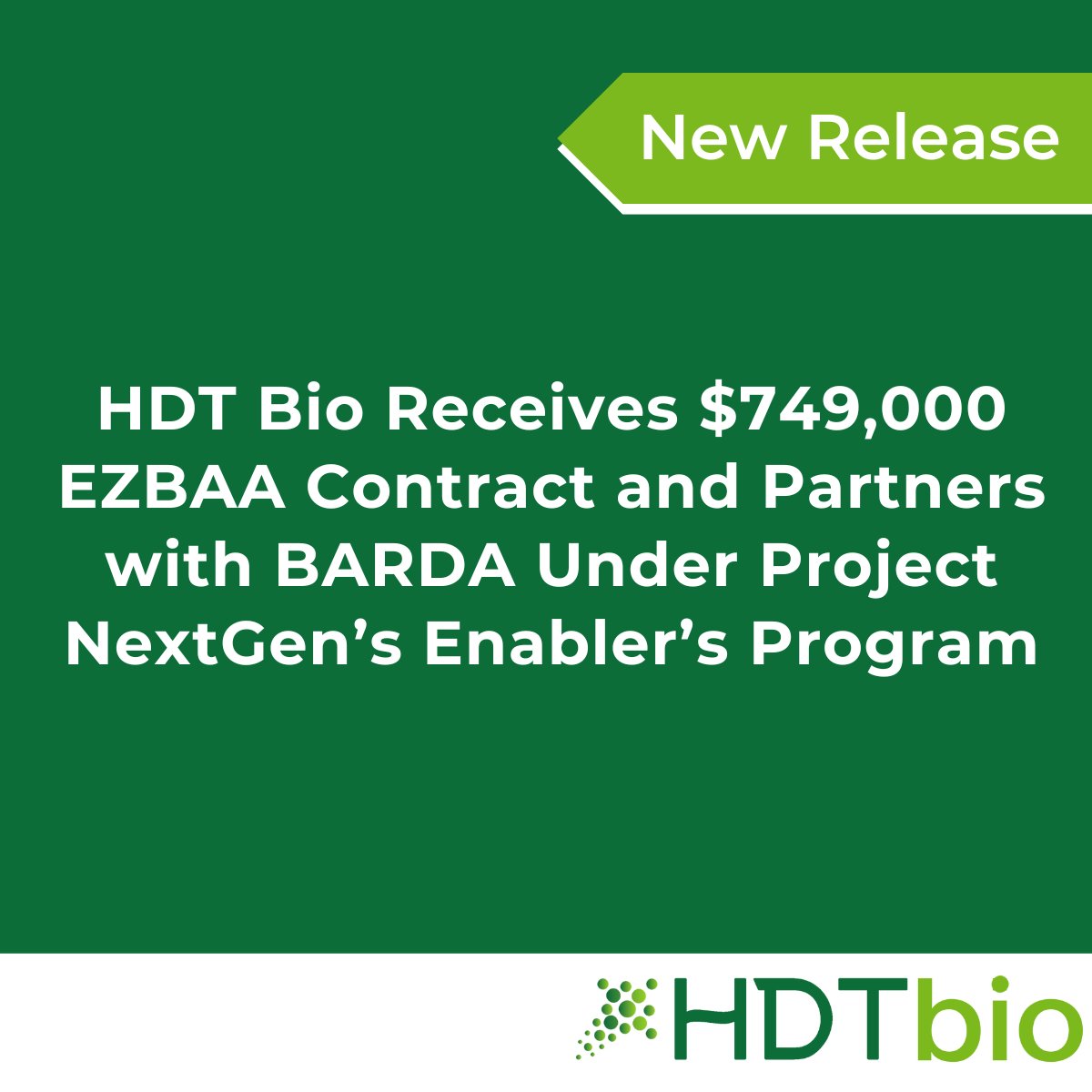 Today, we announced the receipt of a $749,000 EZBAA contract through a partnership with <a href="/BARDA/">BARDA</a> under #ProjectNextGen’s Enabler’s program. The contract will support studies providing proof-of-concept data for our #RNA #vaccine LION™ platform and more.

prnewswire.com/news-releases/…