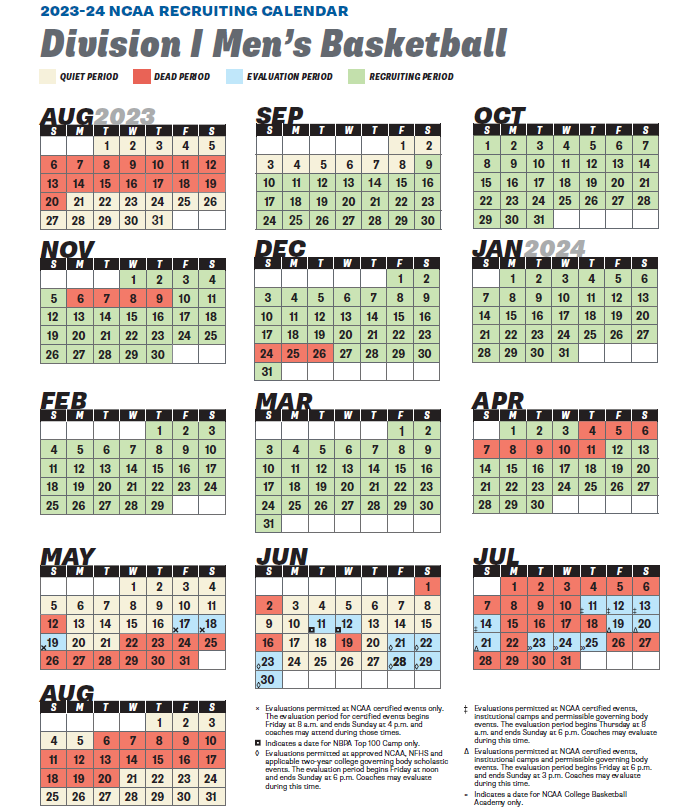 🔔Attention Division I Men's Basketball Coaches🔔 The NCAA Division I men's basketball 2023-24 recruiting calendar has been updated based on the adoption of 2023-46. Check it out ⬇️ on.ncaa.com/DIMBBRecCal2324