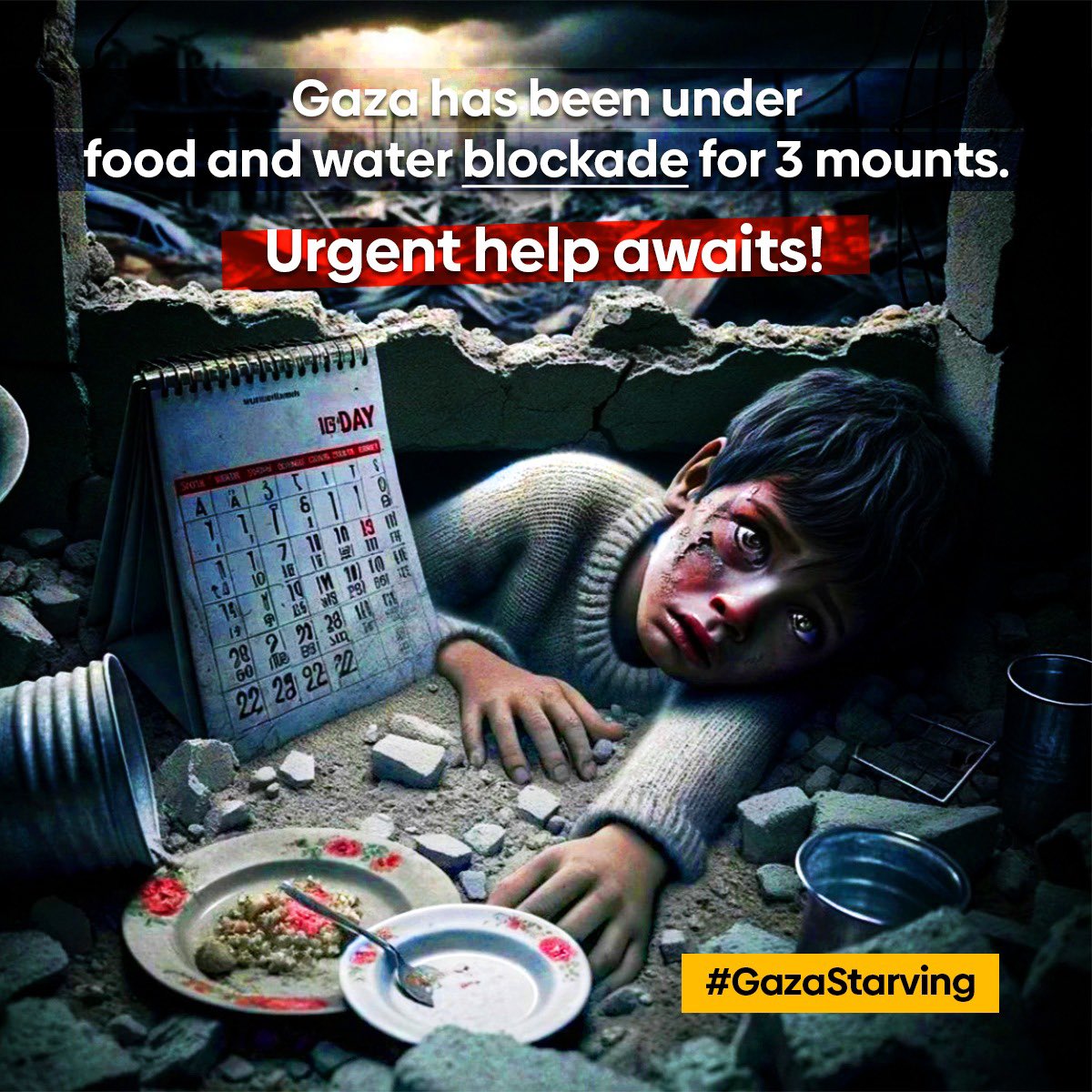 Yeryüzünde çocuklar açlık ve zulüm yüzünden göz yaşı döküyorsa kimse rahat etmemeli.
 #GazaStarving