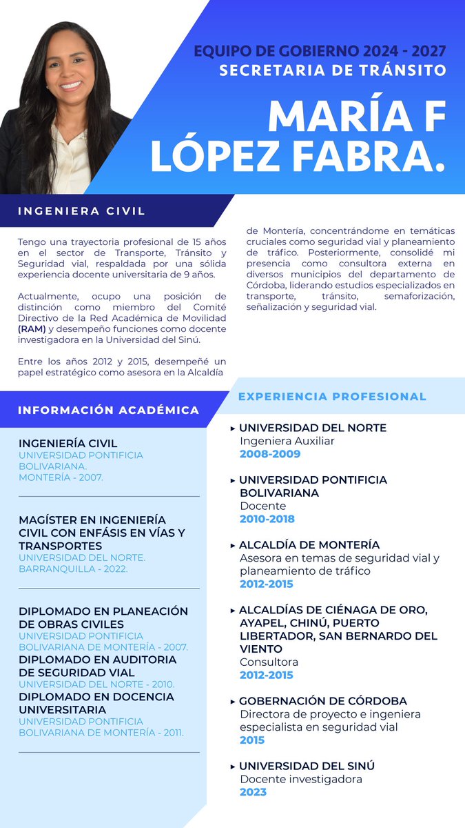 marchenojob's tweet photo. ¿Alguien sabe si ya se posesionó la secretaria de tránsito de Montería, María Fernanda López Fabra? Hay muchas expectativas por su excelente hoja de vida. Pregunto: ¿Por qué no hay convenio de tránsito con la policía? Hasta ahora no se conoce un ápice de gestión para mejorar la movilidad en la ciudad. ¿Qué ha hecho en materia de seguridad vial?
Seguimos esperando. Mientras tanto en las calles de Montería impera la ley del más fuerte, porque no hay autoridad de tránsito y no se conoce una política de seguridad vial.
@TransitoMtr @monterialcaldia @ansvcol