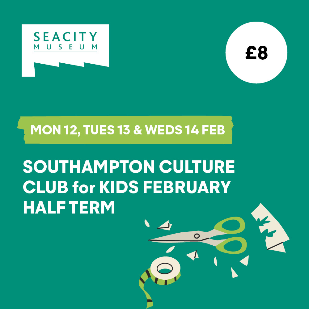 Are you working this half-term but need something fun and creative to keep the kids entertained? Try our amazing all-day Culture Club on Monday 12, Tuesday 13 and Wednesday 14 February! Drop-off is 8.45am, Pick-up is 4pm! Find out more - 
southamptonmuseumsandgallery.co.uk/events/southam…