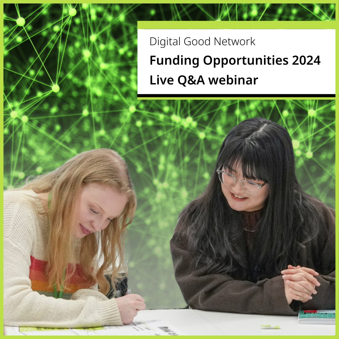 Only a week to go until our live Q&A webinar about all of our new funding opportunities. Get your free tickets: digitalgood.net/live-qa-webina… @ESRC @hmtk @ginasue @sheffielduni @SocStudiesShef #digitalgood #researchfunding @waji35