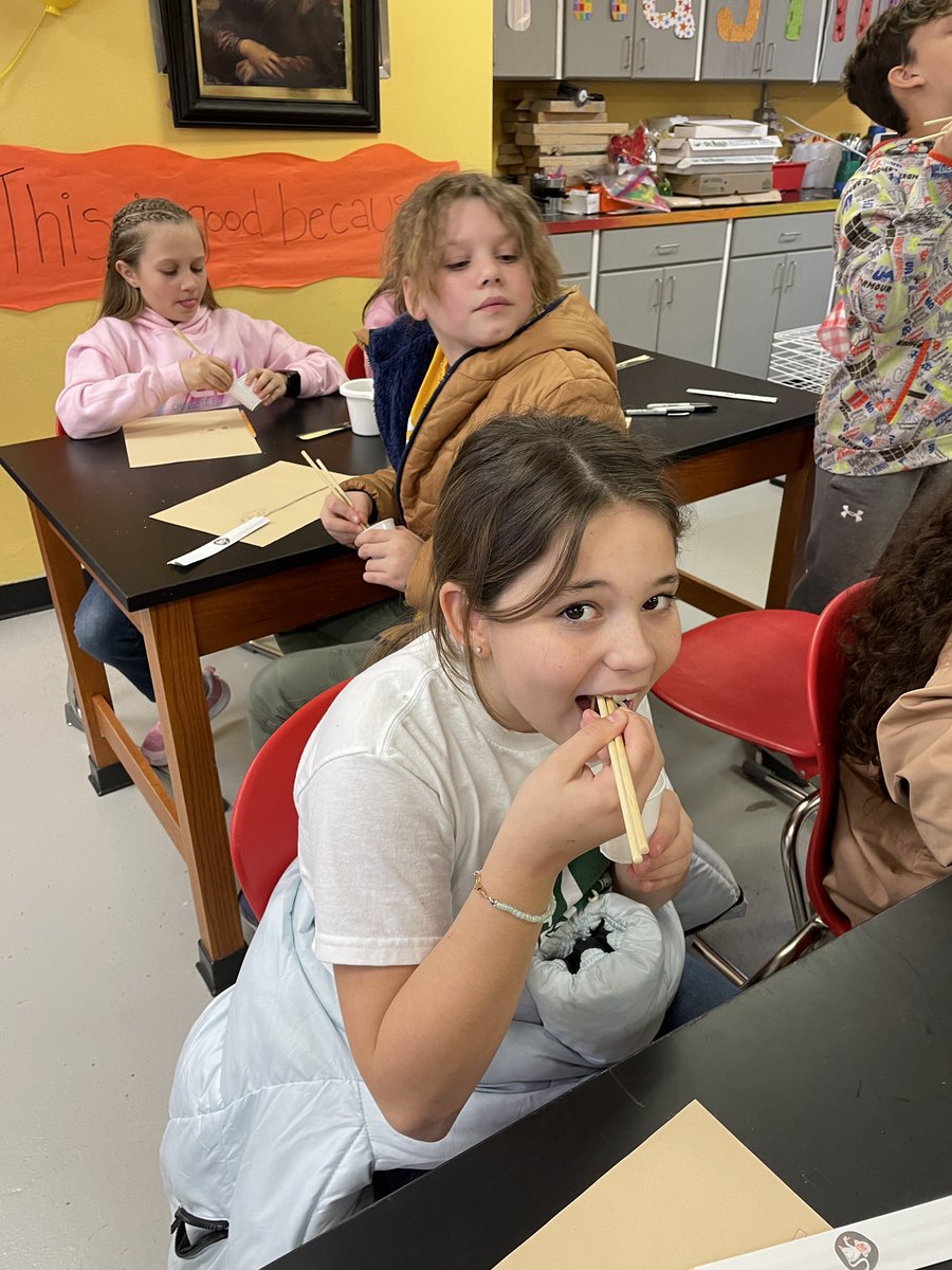 debcastledavis's tweet photo. Wilemon “Art”cheologists learning all about Japan and enjoying some Ramen with their chopsticks! https://t.co/X04l8rq7E3