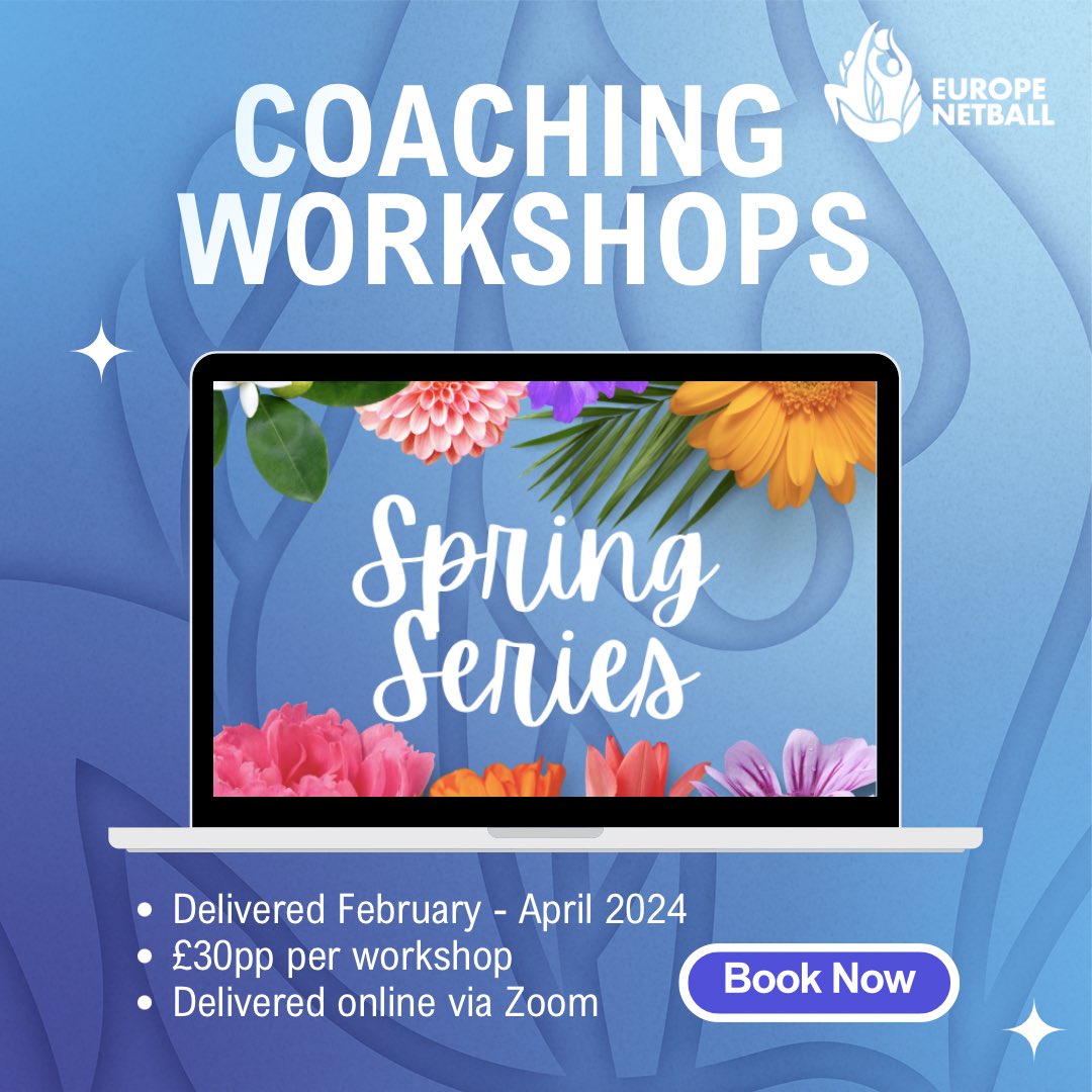 Still time to book✅ Don’t miss out on our Spring Series Coaching Workshops for 2024🎉 We have 10 workshops taking place from February-April 2024, delivered by exciting coach educators with a vast range of experience from across the globe🌍 Book Now👉 europenetball.com/online-worksho…