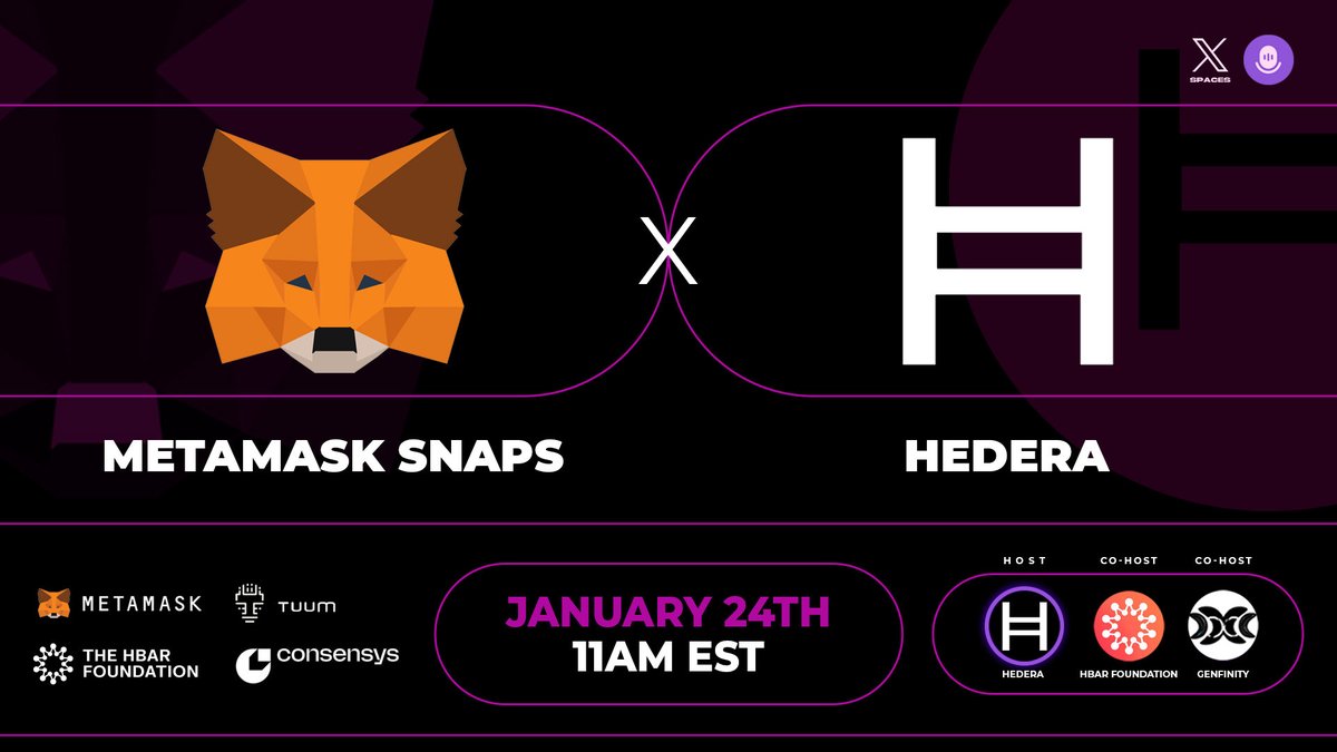 Exploring @Hedera 🤝 @MetaMask Integration Impact on 30 Million Monthly  Active Users🌐 🎙️CEO & Technical Lead @TuumTech 🎙️Senior Product Owner  @Consensys 🎙️Crypto Economy Fund Dir @HBAR_foundation Tomorrow 11AM EST👇  $HBAR https://t.co/xa3ilXjwcR
