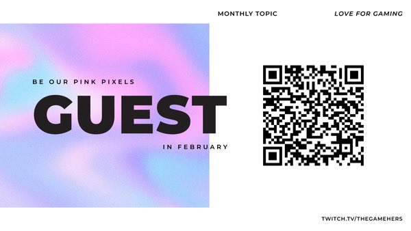 thegamehers's tweet photo. Did you meet your player 2 through gaming? Do you believe games can create special bonds between players? Can you talk about your love for games for hours? If all of these sound like you or someone you know then apply to be a guest on Pink Pixels! Use the QR or the link to apply. https://t.co/uItf0ImVL1 can also head to our Twitch channel or our website to learn more about our weekly livestream. #gaming #streamers