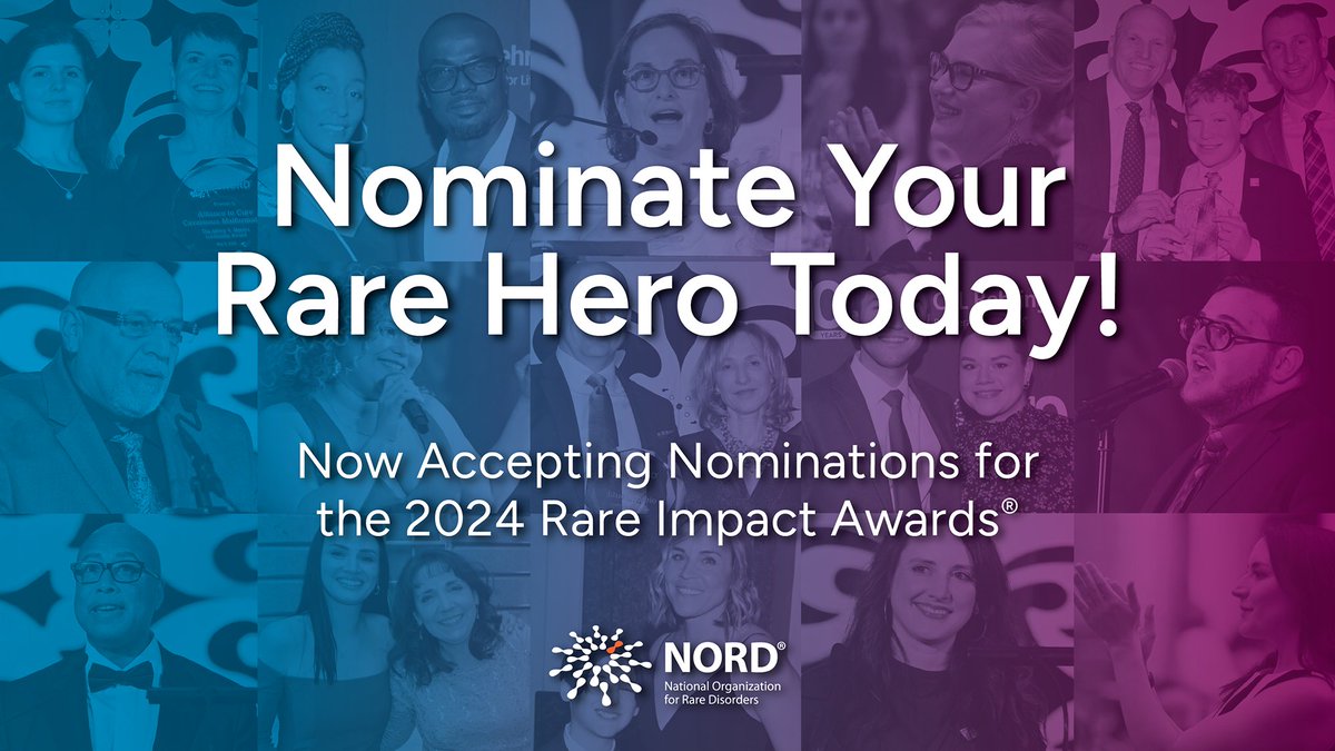 The #RareImpactAwards celebrate individuals, organizations and innovators who have made strides to benefit the #RareDisease community.

Nominations for the 2024 Rare Impact Awards are NOW OPEN! Nominate your rare hero today: bit.ly/3HvpEYM