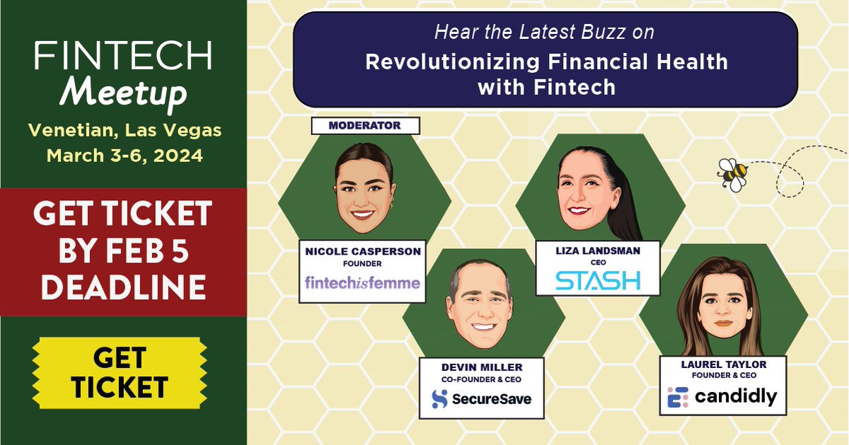 Fintech Meetup (@fintechmeetup) on Twitter photo Fintech is Revolutionizing Financial Health. Get the latest scoop with <a href="/nicolecasperson/">Nicole Casperson</a> from Fintech Is Femme, Liza Landsman from <a href="/Stash/">Stash</a>, Devin Miller from <a href="/SecureSave1/">SecureSave</a>, and Laurel Taylor from <a href="/getcandidly/">Candidly</a> at Fintech Meetup (March 3-6), Las Vegas.
Only 12 Days left to Get Fintech is Revolutionizing Financial Health. Get the latest scoop with <a href="/nicolecasperson/">Nicole Casperson</a> from Fintech Is Femme, Liza Landsman from <a href="/Stash/">Stash</a>, Devin Miller from <a href="/SecureSave1/">SecureSave</a>, and Laurel Taylor from <a href="/getcandidly/">Candidly</a> at Fintech Meetup (March 3-6), Las Vegas.
Only 12 Days left to Get