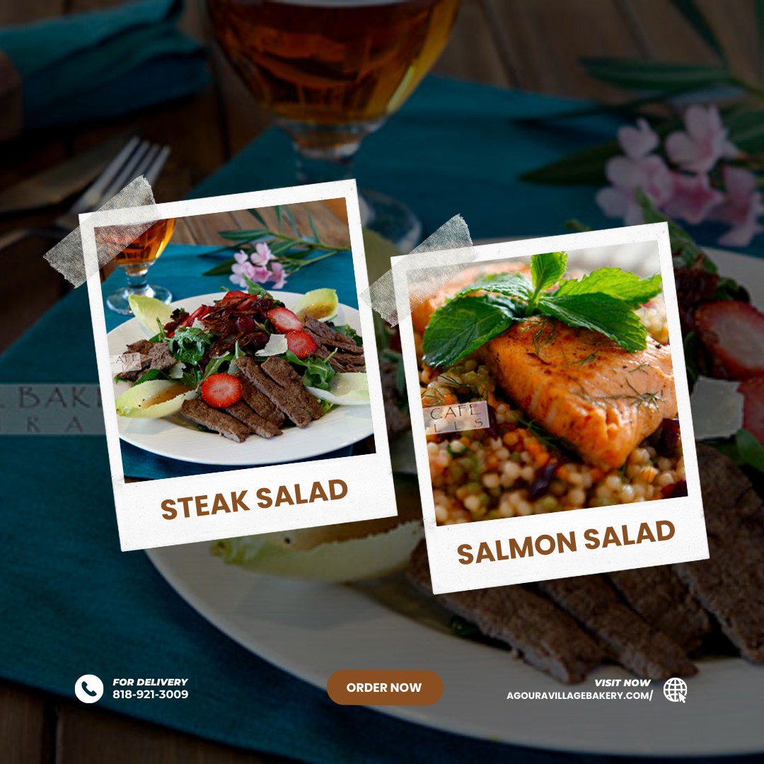 Steak salad or salmon salad - which one do you prefer?❤️

#agouravillagebakery #agourahills #agoura #agouracafe #coffeetime