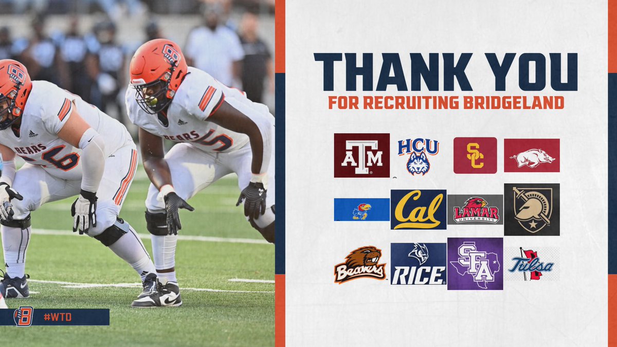 Thanks to the following colleges for stopping by Bridgeland the past two days! Always appreciate schools evaluating our players! Go Bears! #WTD