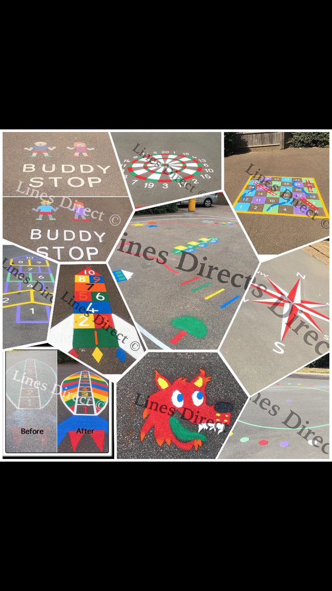LinesDirect's tweet image. Have exciting outdoor play with just some of the playground markings we carry out. #fitness #fun #outdoorplay #education #school #primary bright colours on your school playgrounds contact for requirements