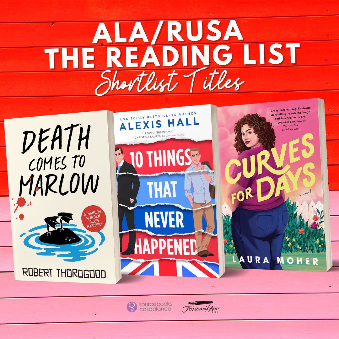 Have you heard the news?! We have THREE titles on ALA/RUSA's The Reading List for 2023 including DEATH COMES TO MARLOW, 10 THINGS THAT NEVER HAPPENED, and CURVES FOR DAYS 🙌 View the full Reading List here: ow.ly/vrzb50QtNSB