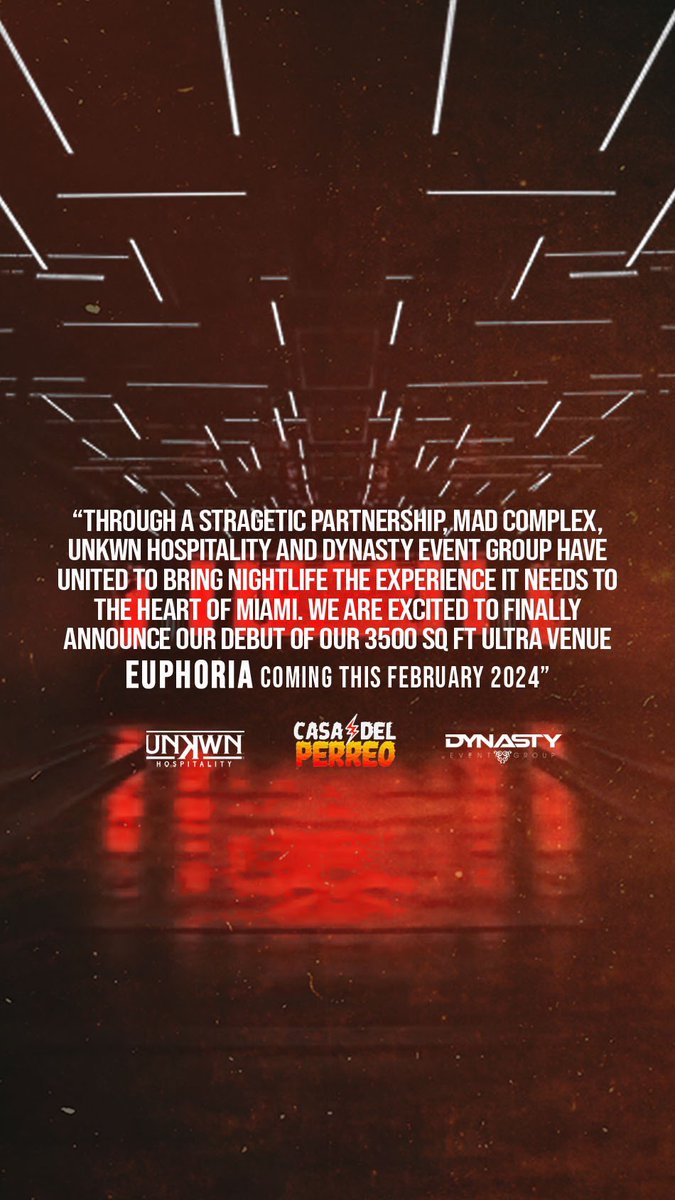 New Venue alert get ready Miami! @unkwngroup is doing it for the city! putting in a lot of hours to make sure we keep things different! Euphoria coming February 2024