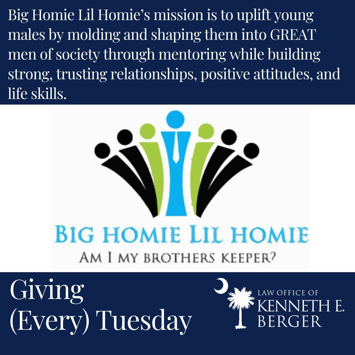 On this Giving (Every) Tuesday we are donating to Big Homie Lil Homie Mentor Program, a local organization focused on mentoring young men to help them become strong leaders in society. 

#LOKB #bighomielilhomie #givingeverytuesday