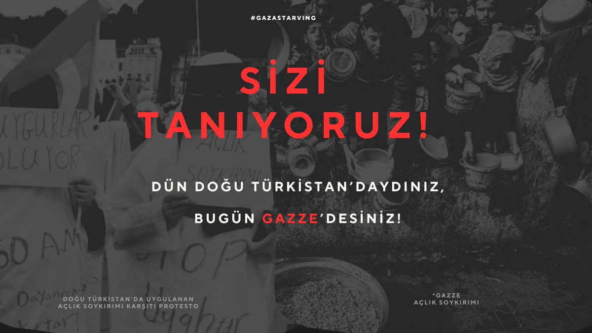 Zalimleri tanıyoruz. Dün Doğu Türkistan'da, Suriye'de, Bosna'da gördük onları. Bugün Gazze'deler. Allah bütün İslam coğrafyasına selamet versin. #GazaStarving