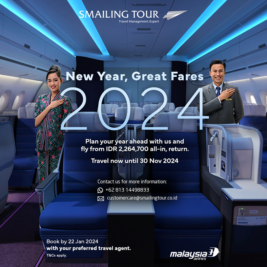 smailingtour's tweet photo. Ada penawaran menarik dari Malaysia Airlines untuk periode penerbangan hingga 30 November 2024. Dapatkan harga spesial mulai dari Rp 2,2 Jt untuk pergi pulang.

More info:
WA +62 813-1449-8833
Email : customercare@smailingtour.co.id https://t.co/olSyRKDED3
