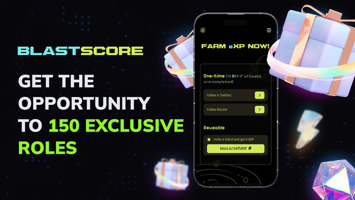 Want to get an *early* status in BlastScore? We are raffling 150 'BLASTED' roles on @0x_score QUESTS. The supply of the roles is limited, and only true contributors are eligible to get them. app.0xscore.io/campaign/20