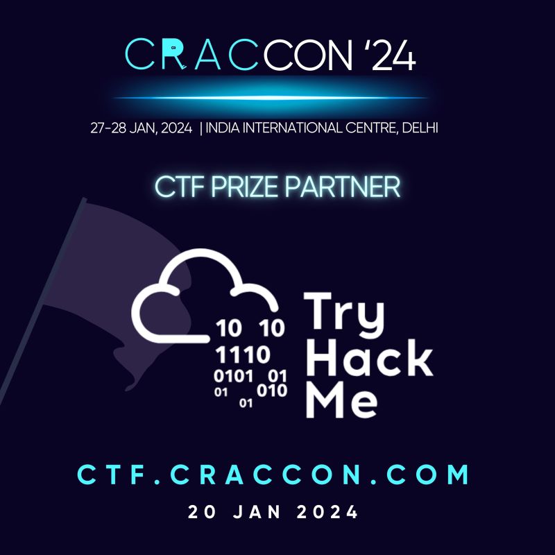 🚀Exciting News! 
Thrilled to announce #CRACCon24 has partnered with 
@RealTryHackMe  as our Capture The Flag (CTF) prize partner!💻

Sharpen your skills, connect with like-minded pros, and win big! 🚀💻

#CTF #Cybersecurity #registernow #securityresearch #investigation #web3