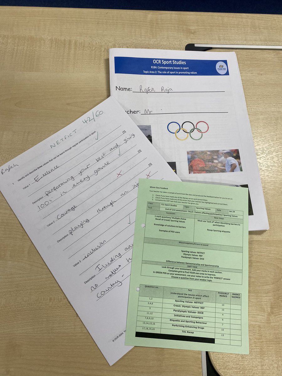 These excellent examples of workbooks and whole class feedback sheets were being used in Science and PE today. Great to see students getting more time to apply knowledge via the booklets. 👌 @PvcScience @PVC_Headteacher @PVC_Sport