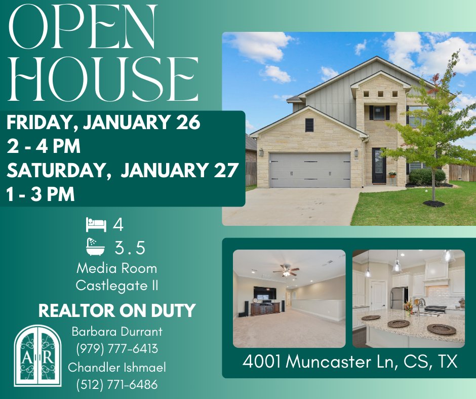 🚨Open House Alert🚨
There are TWO chances to see this gorgeous Castlegate home! If you've been eyeing it, now's the time to come check it out!

Event: fb.me/e/1NR9m9AfR

#OpenHouseAlert #collegestationopenhouse #collegestationrealesate #forsaleinbcs