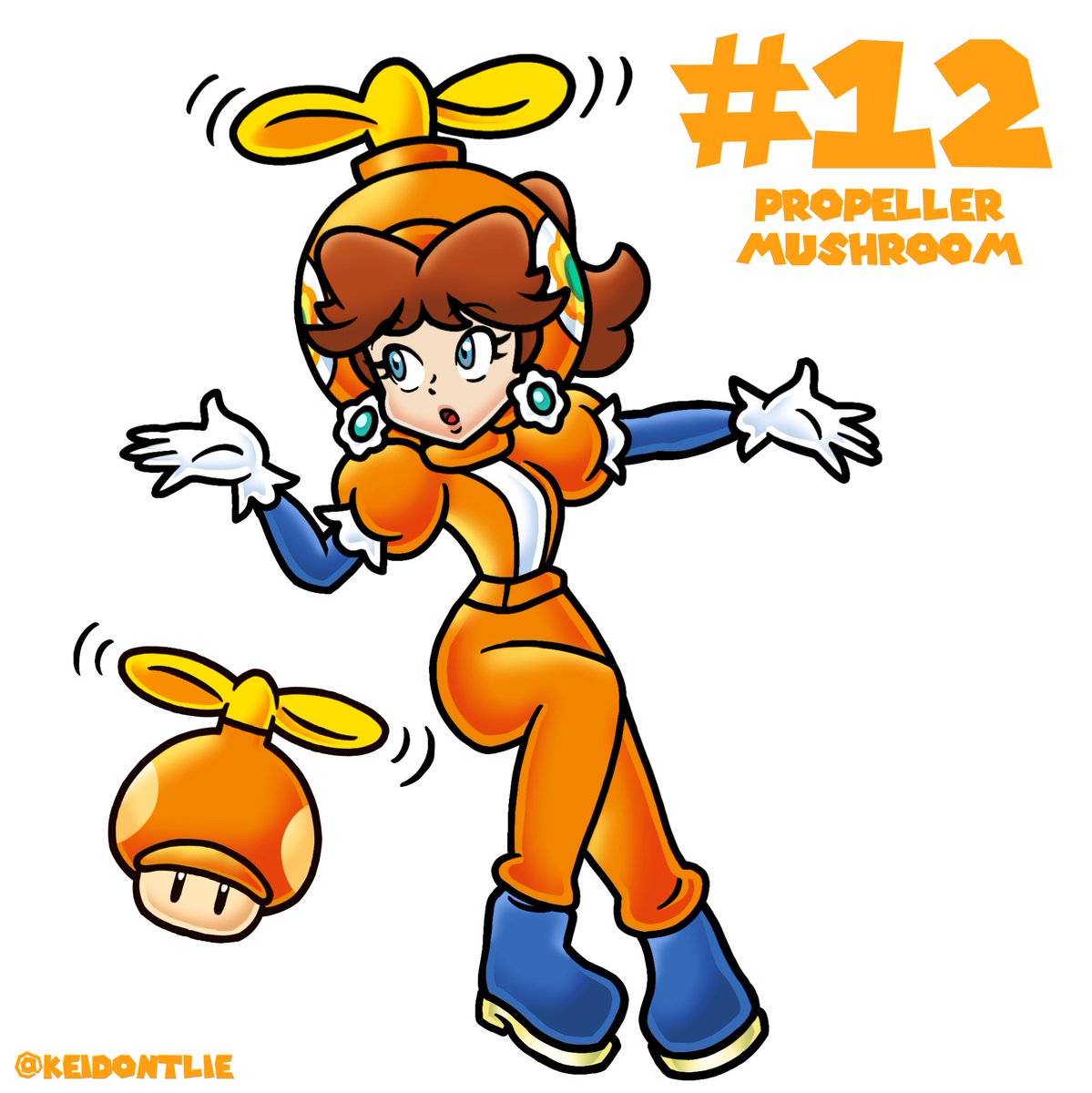 3 mushroom in a row! The Propeller mushroom is kinda special to me since SMBWii was one of my first Mario games I ever played. 🚁🌼 Transforms Daisy into Propeller Daisy. #PrincessDaisy #SuperMario #MarioBros #Fanart #PowerUpDaisy