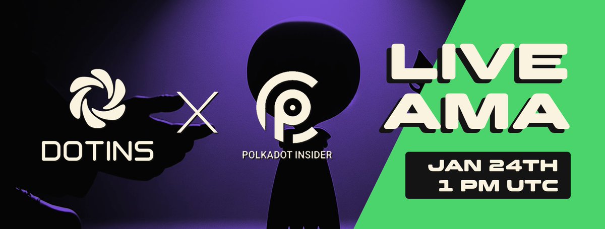 Join us tomorrow for an AMA with <a href="/PolkadotInsider/">Polkadot Insider 🐂⭕️</a>, Jan 24th, 1 PM UTC!

Link: x.com/i/spaces/1rmxP…

•Inscriptions decoded 🧠
•Unveiling the DOTins Ecosystem 🌎
•MOON, PMAPS, MURPH, LNS insights 💡
•Exciting future updates &amp; alpha 😱
•Live Q&amp;A 👀

Don’t miss!