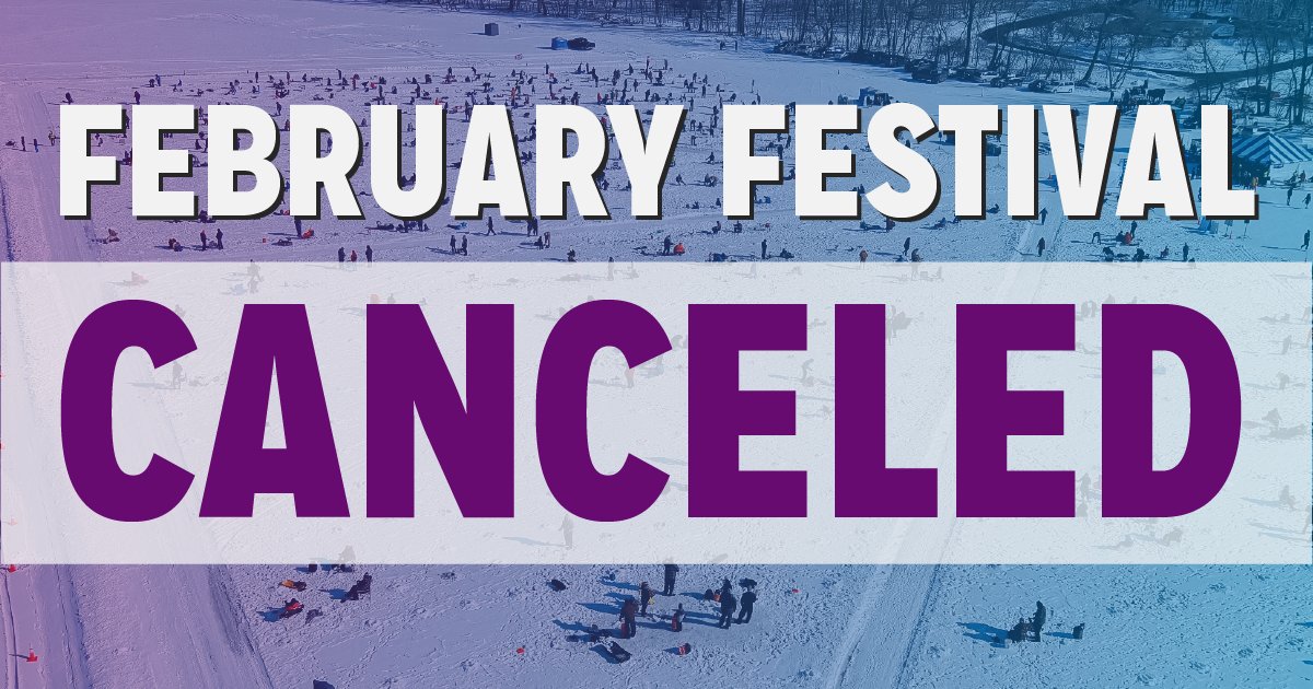 CityofChanMN's tweet photo. This year’s February Festival event and ice fishing contest, scheduled for February 3, 2024, has been canceled. Despite recent cold temperatures, this season’s warm weather and forecasted above-freezing temperatures will not produce ice that can safely support a large event. https://t.co/CDzbYVNUcm