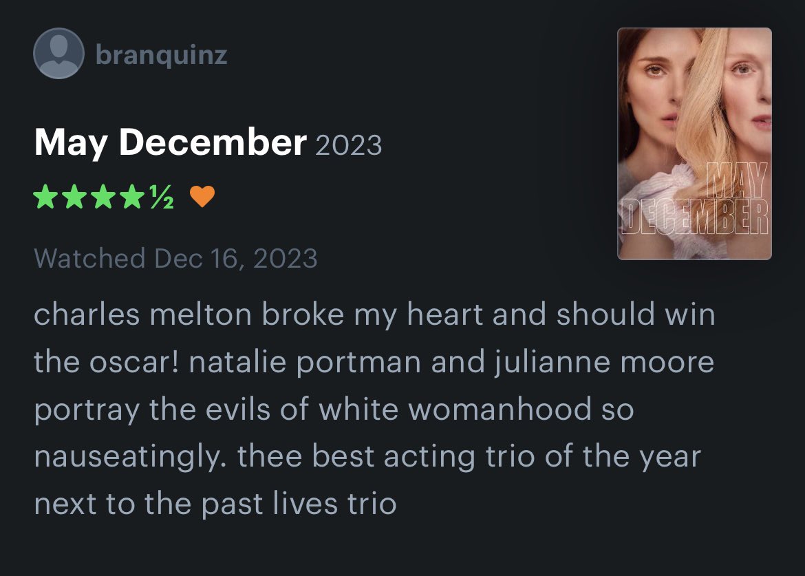 flakesofbrandon's tweet photo. not everyone i namedropped on letterboxd got snubbed for an oscar this morning 😭😭 my curse i fear https://t.co/57pwEgNfRs