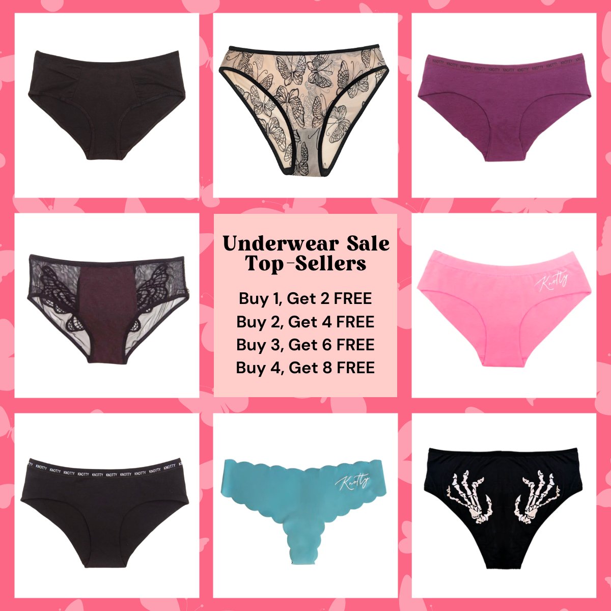 Knotty Knickers on X: This FREE underwear sale is poppin! Grab yours while  supplies last! 💗  #knotty #getknotty  #knottyknickers  / X