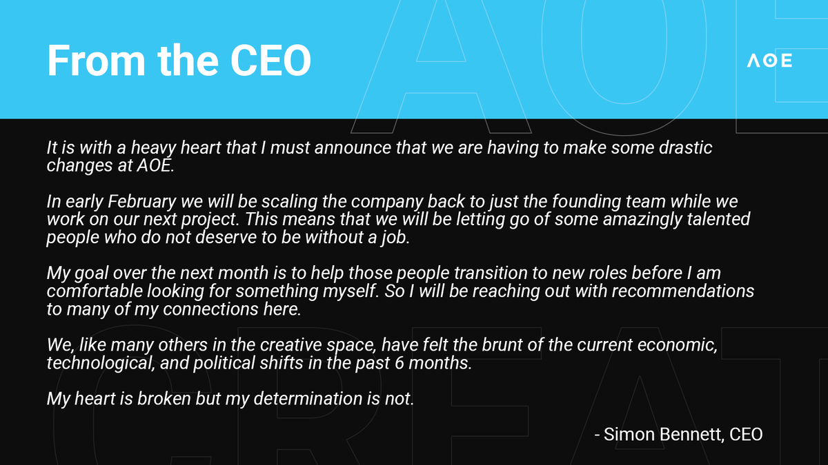 AOECreative's tweet photo. An update on our future. https://t.co/bsaURzgj4o