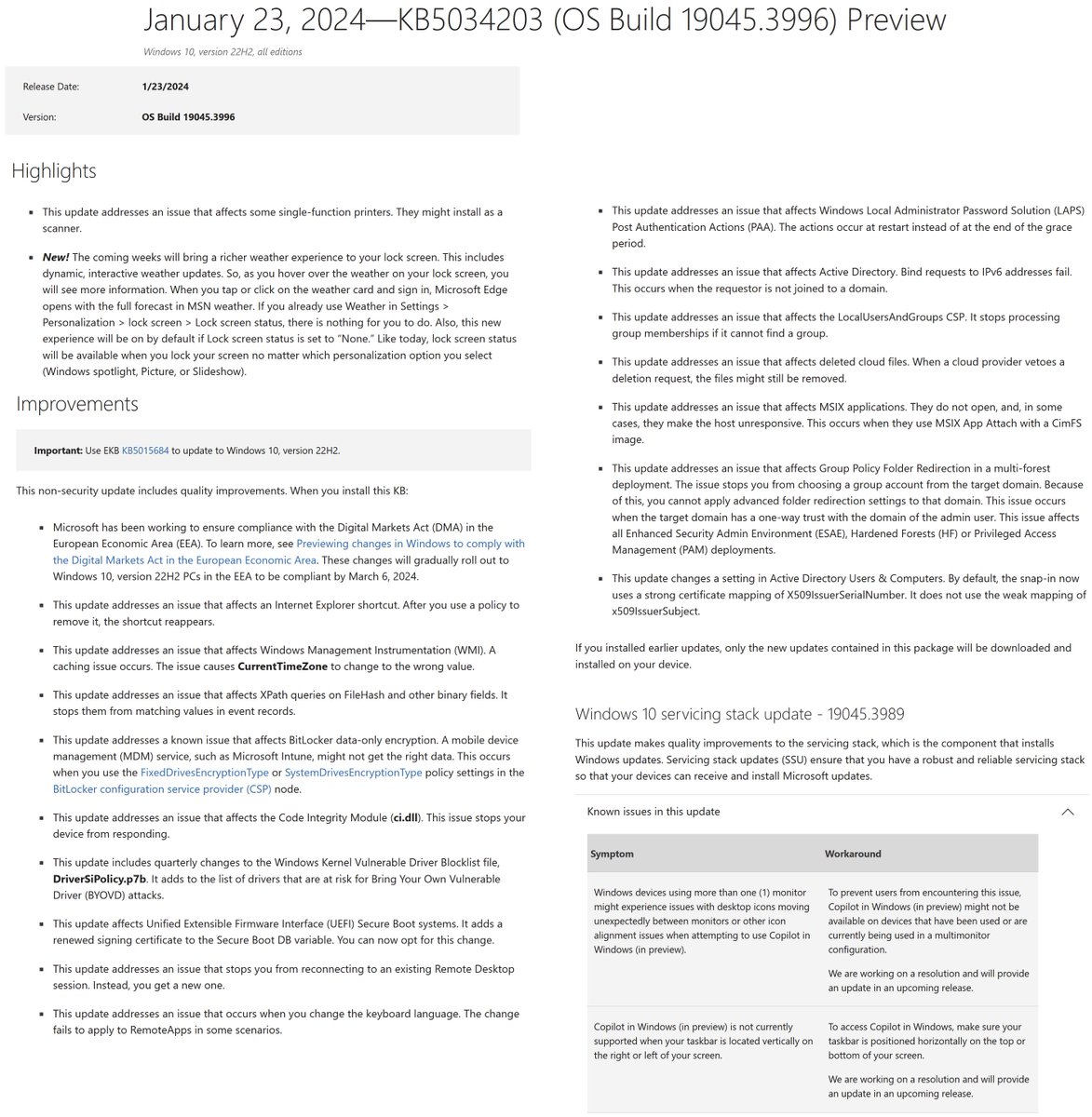 WZorNET's tweet photo. 🚨 January 23, 2024 #PatchTuesday “C” release #CumulativeUpdatePreview #KB5034203 👨‍💻👉 https://t.co/T4jNmibRbo for Windows 10 Version #22H2 = OS Build 19045.3996.vb_release_svc_prod3.240118-1636
🔧Download #KB5034203 on #MicrosoftUpdateCatalog👨‍💻👉 https://t.co/wUXMkrl4uM https://t.co/FAorTzkb8a