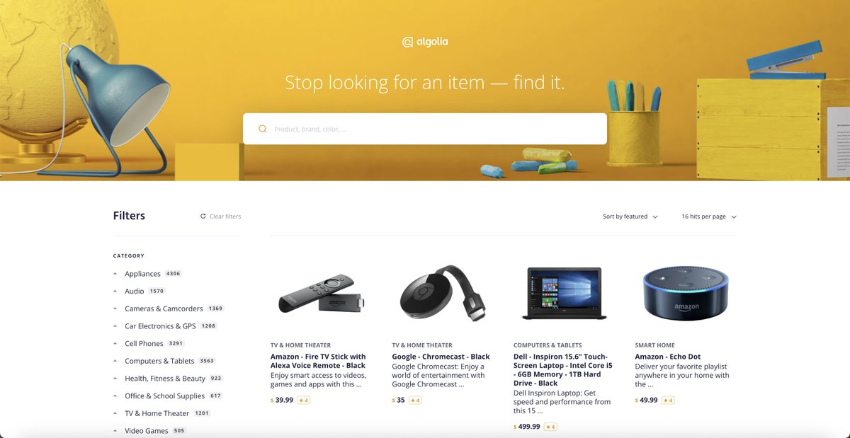 algolia's tweet image. You want a search with a simple DX and that please your users but don&apos;t know where to start? 🤔

You might want to check #InstantSearch then 😎 

We got enough libraries to play with and provide code &amp;amp; demos for each 🙌

📘 instantsearchjs.netlify.app/examples/react…
🔗 algolia.com/doc/guides/bui…