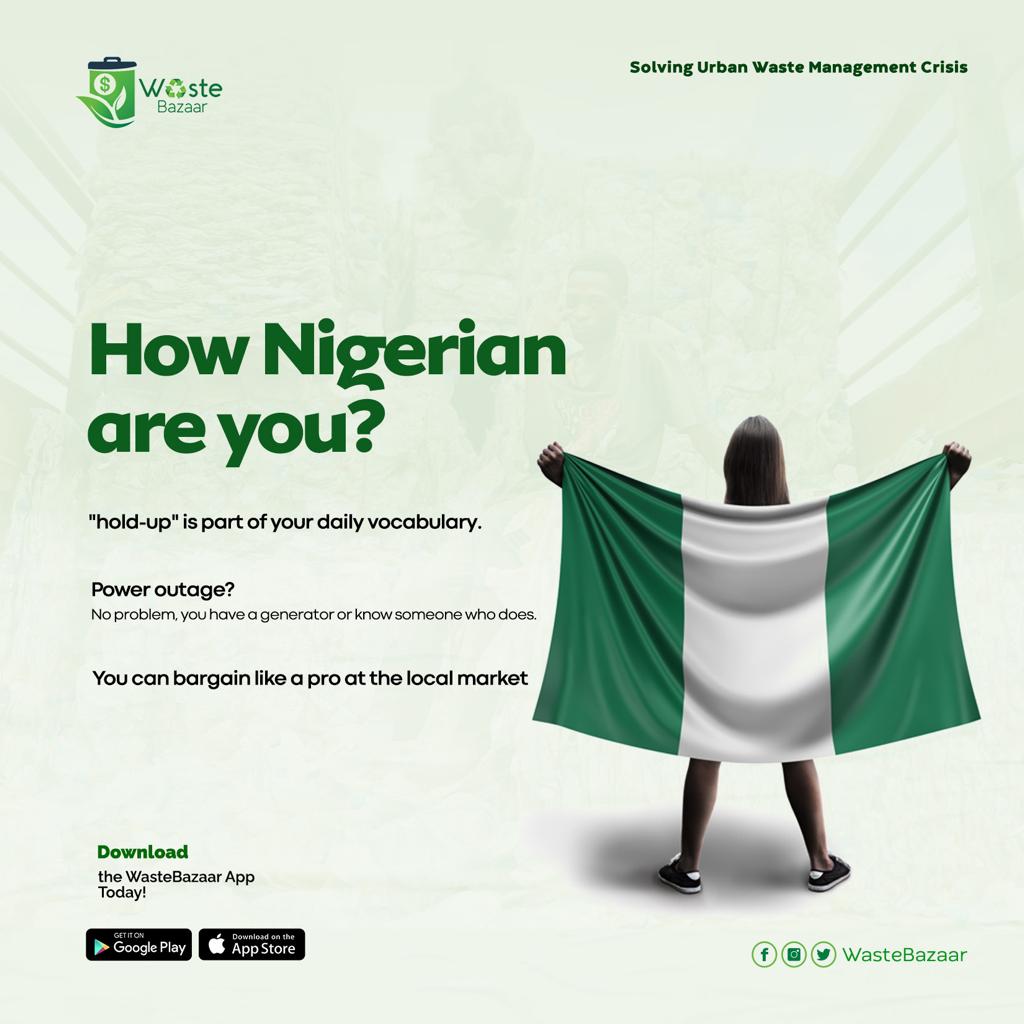 🇳🇬 Got a unique 'Nigerian' trait? Ours is “we always know someone who would take our plastic bottles for good cash so they never clog our water drains 😙

What's yours??
 ♻️🎉 #NigerianAndProud #RecycleForCulture #WasteBazaar
