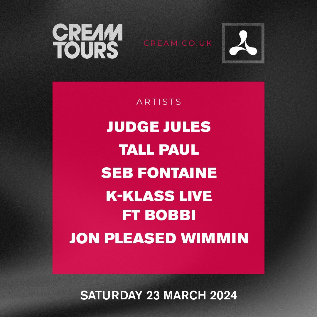 There's only two months to go till Stockton Globe presents CREAM tours 🎶 Joining the Stockton Globe presents @officialcream tours line up is @RealJudgeJules , @DJTallPaul , @sebfontaine , @Kklassuk Live ft Bobbi and @jonpleased 📆 Sat 23 March 🎟️ atgtix.co/3HlR6rO