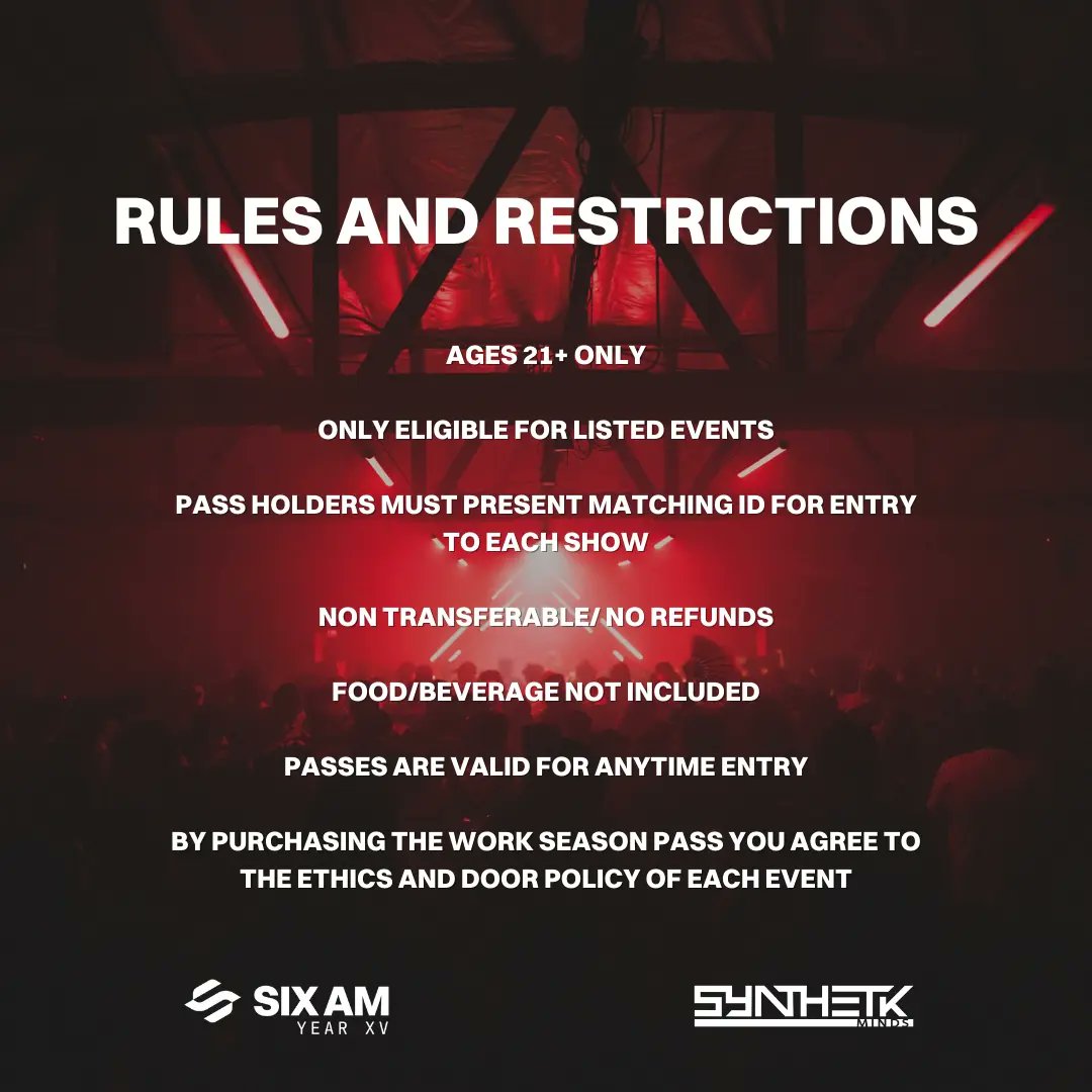 6AMGroup's tweet photo. Proud to announce our schedule and season pass for the months of April thru June.

Season pass = 2 FREE EVENTS // Any time Enty // 25% SHOP COUPON

After Pay options are available. *Limited Quantities 

https://t.co/vmc3cwmRrF

@worklapresents @synthetikminds https://t.co/FsbAJiaNLa