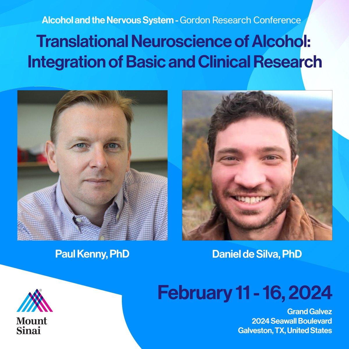 Friedman Brain Institute (@sinaibrain) on Twitter photo Will you be in Galveston, TX attending the 2024 Alcohol & the Nervous System Conference GRC? STOP BY & CONNECT w/ <a href="/Icahnmountsinai/">Icahn School of Medicine at Mount Sinai</a>'s <a href="/PaulKennyPhD/">Paul Kenny, PhD</a> & Dr. Daniel da Silva when they present on Sunday Feb. 11th & Wed. Feb 14th (respectively). LEARN MORE:
grc.org/alcohol-and-th… Will you be in Galveston, TX attending the 2024 Alcohol & the Nervous System Conference GRC? STOP BY & CONNECT w/ <a href="/Icahnmountsinai/">Icahn School of Medicine at Mount Sinai</a>'s <a href="/PaulKennyPhD/">Paul Kenny, PhD</a> & Dr. Daniel da Silva when they present on Sunday Feb. 11th & Wed. Feb 14th (respectively). LEARN MORE:
grc.org/alcohol-and-th…