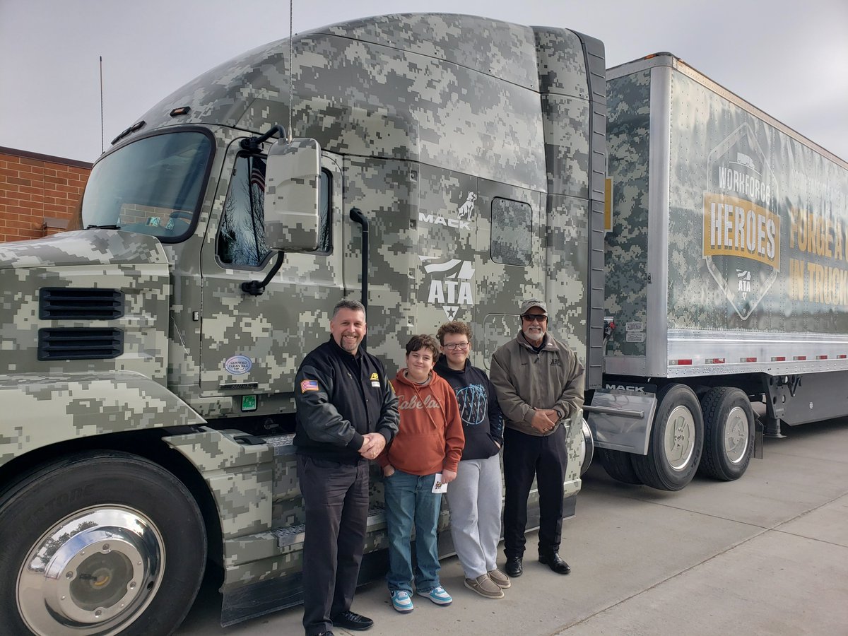 WorkforceHeroes's tweet photo. The WFH truck, with @TeensDriverSeat, visited Calhan High School in Calhan, CO for a traffic safety day event. WFH professional truck drivers Ralph Garcia and Nate McCarty, @ABFtoday, educated students about highway safety, as well as the diverse career opportunities in trucking. https://t.co/YnpMVBPBpV