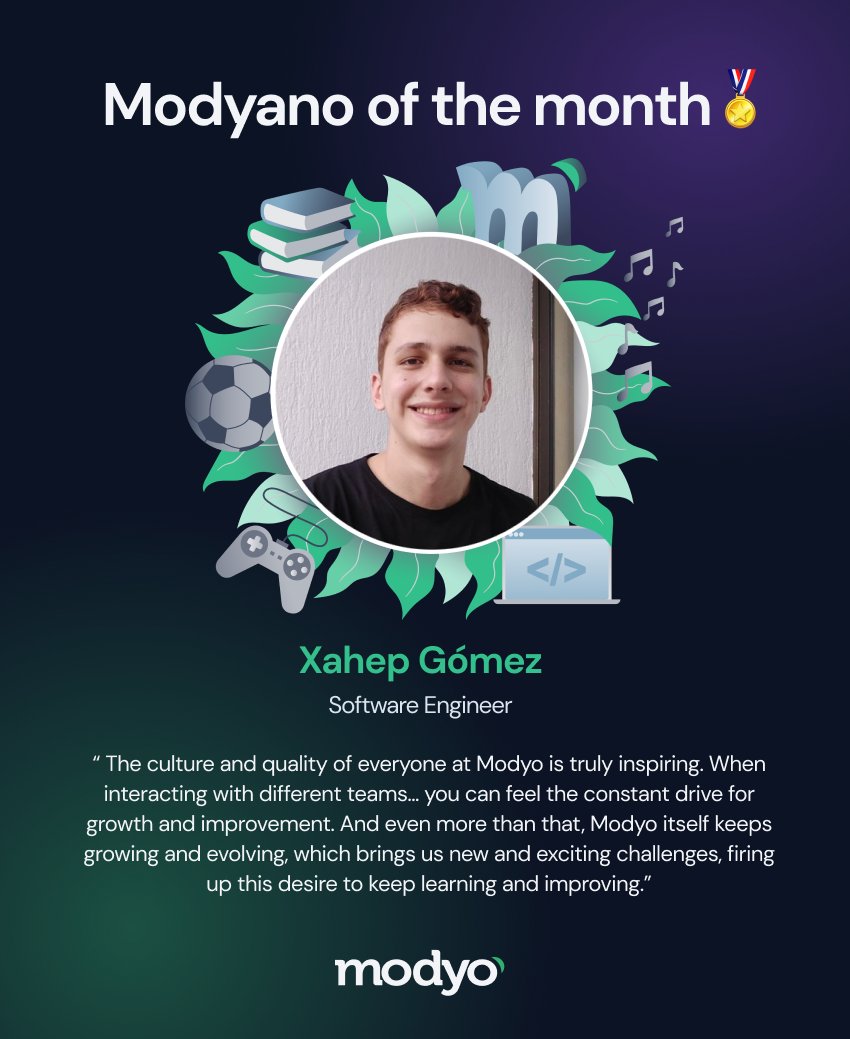 Today we celebrate Xahep, our Modyano of the month!🎖️
 
We'd like to give a virtual toast to celebrate your journey with Modyo, Xahep and say thank you for the spark you bring! 🥂