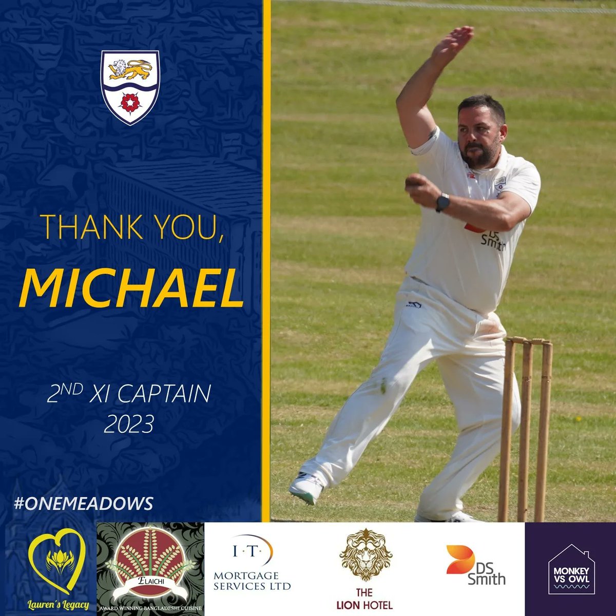 We are delighted to announce that James Cholerton will be the 2nd XI captain for the 2024 season! We would like to thank Michael Jackson for captaining the 2nd XI last season, helping them gain promotion into DCCL Division 3 North. #onemeadows