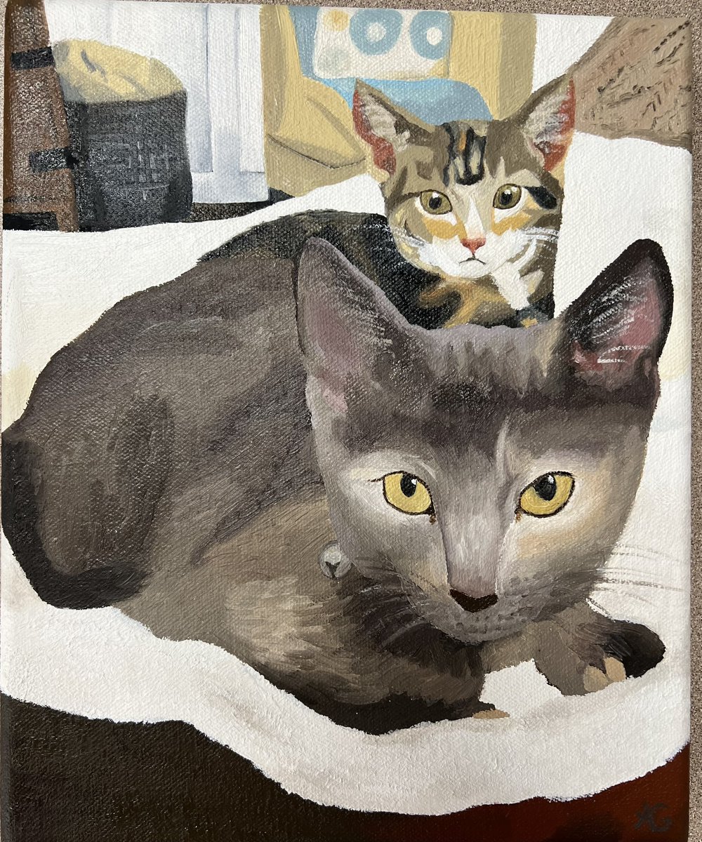 kuzminart's tweet photo. Abby Guido completed Advanced Painting as an accomplished oil painter!  Her third and final painting for the course of her cats was a beauty! @Mr_KCullen @MTPSpride #wearemiddnorth https://t.co/3Sqf5nmifS